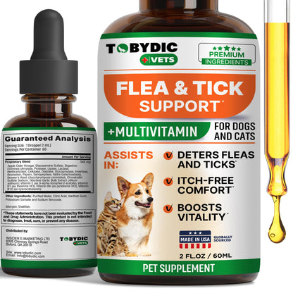 Flea & Tick Prevention Support - Oral Flea Natural Control & Treatment for Dogs and Cats - Herbal Medicine for Small and Large Dogs with Multivitamin Pet Supplement Made in USA