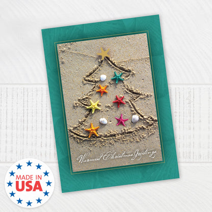 Masterpiece Sand Tree Cards / 16 Christmas Holiday Cards Set With Gold Foil And White Envelopes / 5 5/8" x 7 7/8" Winter Warm Wishes Greeting Cards With Meaningful Inside Verse