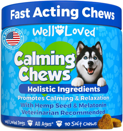 Well Loved Calming Chews for Dogs - Dog Calming Treats, Made in USA, Vet Developed, for Stressful Situations, Separation, Fireworks, Travel, Melatonin, Natural & Holistic, 90 Calming Treats