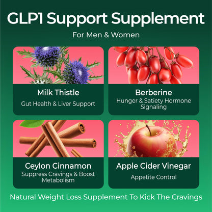 GLP1 Support for Weight Loss - Sugar-Free Berberine Complex Gummies w Ceylon Cinnamon, Milk Thistle, ACV [AMPK Metabolic Activator] Berberine Supplement for Appetite Control, Carb Blocker & Fat Burn