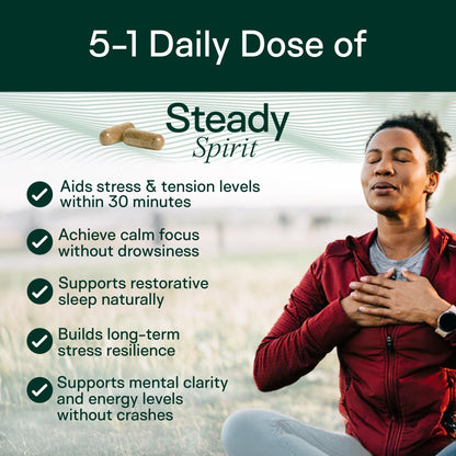 Adapt Naturals Steady Spirit Stress, Anxiety & Mood Support Supplement for Women and Men with Ashwagandha, L-Theanine, Holy Basil, Saffron, and Lemon Balm - Stress Relief Supplement - 60 Day Supply