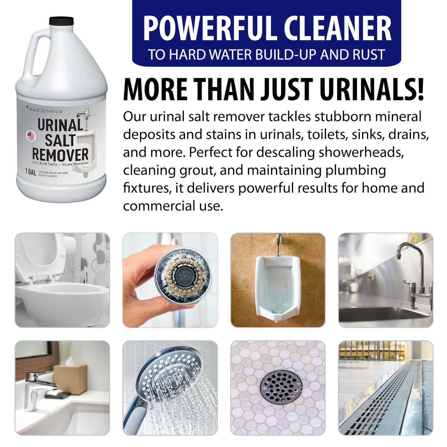 Allied Science Urinal Salt Remover - Uric Acid Salts Scale Remover Unclogs Urinals and Removes Uric Acid Odors - 1 Gallon / 128 fl oz