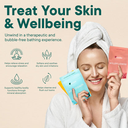 Latika Soaks Set of 3 - Wildflower, Melatonin, Vitamin C - Moisturizing Bath Soak with Epsom Salt & Essential Oils for Stress Relief, Muscle Recovery, & Relaxation - at-Home Spa