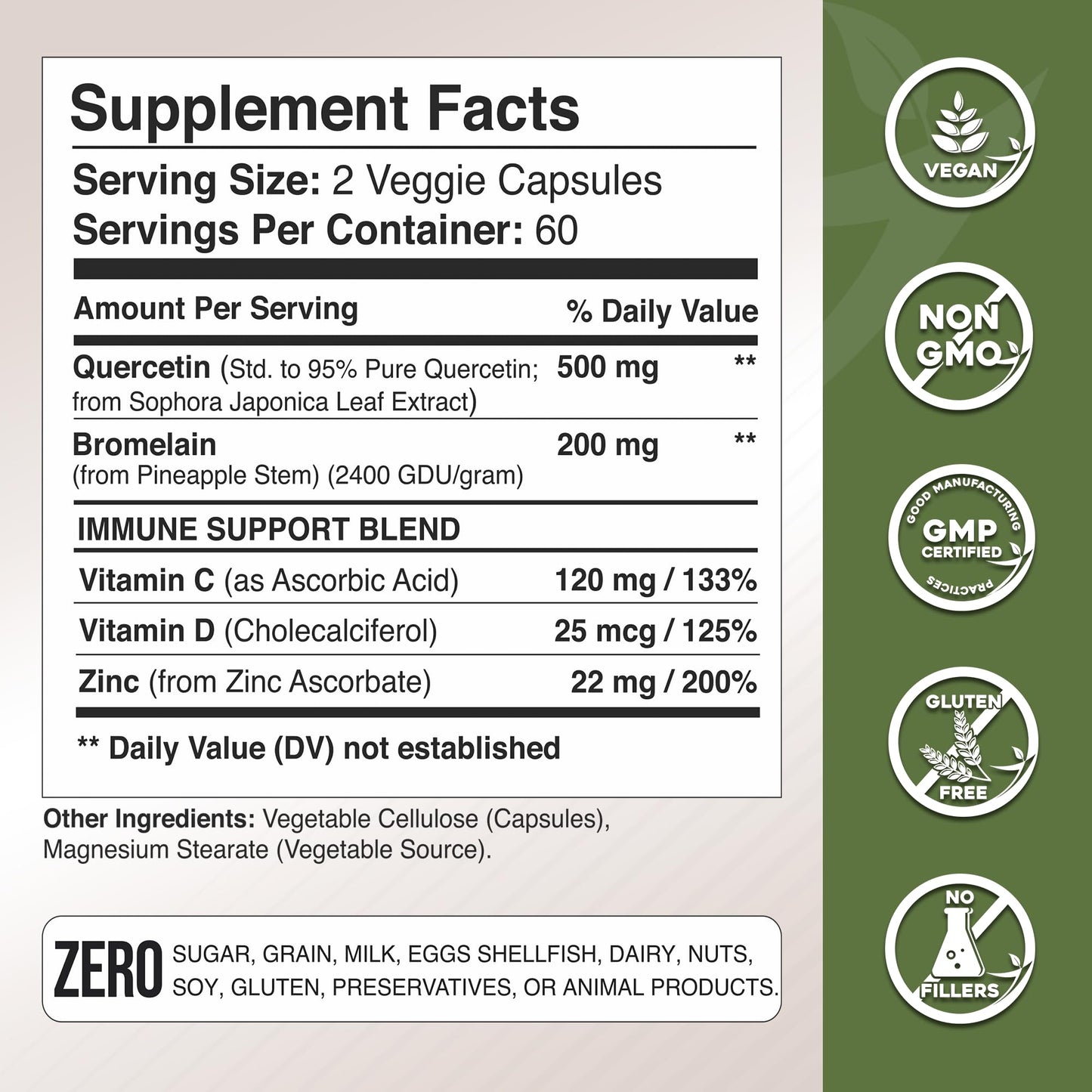 Gade Nutrition Quercetin with Bromelain Vitamin C and Zinc Vitamin D3 | Immune Support Supplement in Capsules | Non-GMO, Gluten-Free, Vegan | Made in The USA | 2 Month Supply