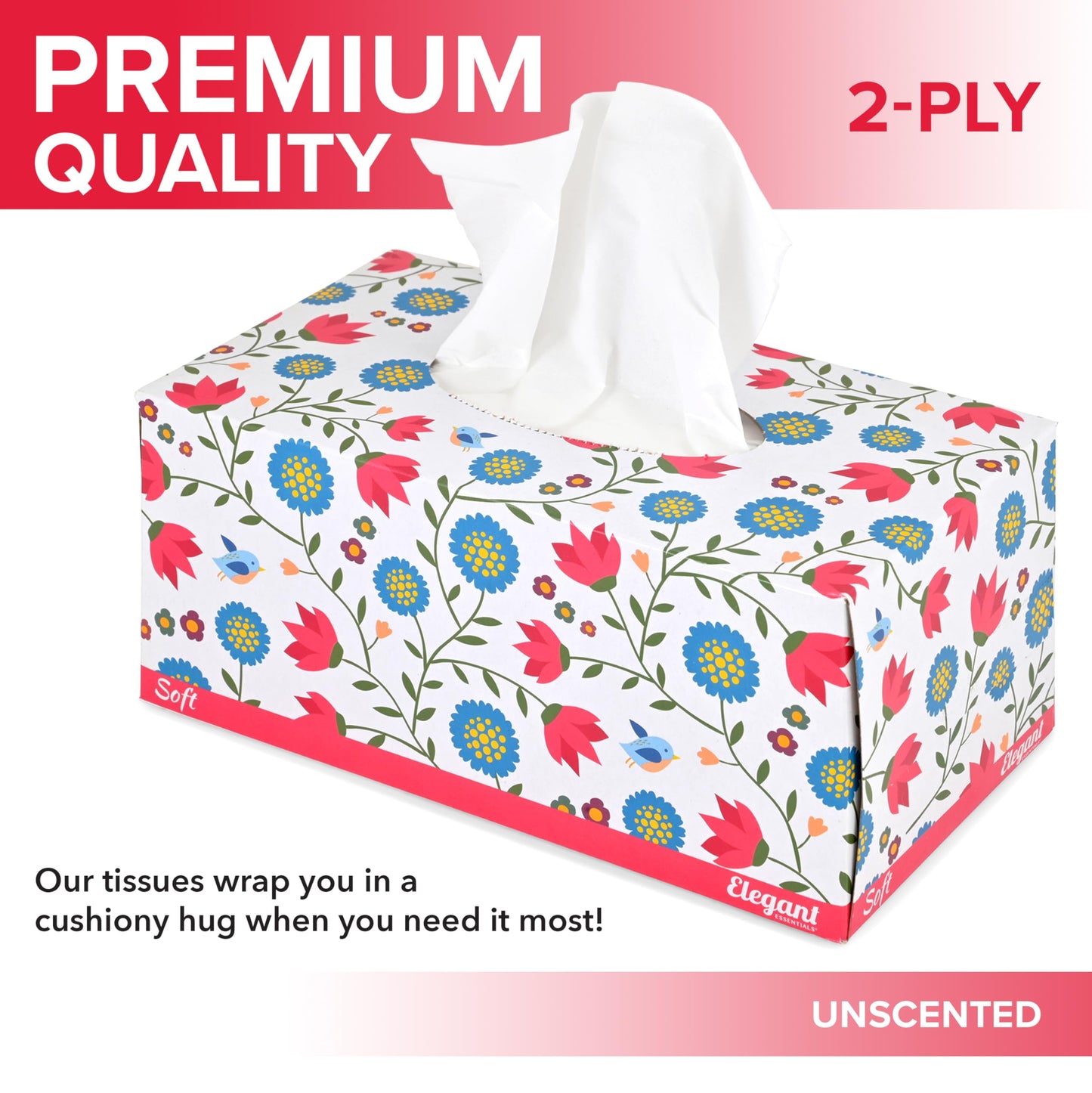 Premium Bulk Tissues, 8 Boxes of 230 Count, 2-Ply Soft Facial Tissues for Offices or School, Made in the USA, 1840 Total Count Bulk Face & Nose Tissue Paper for Home or Professional Use