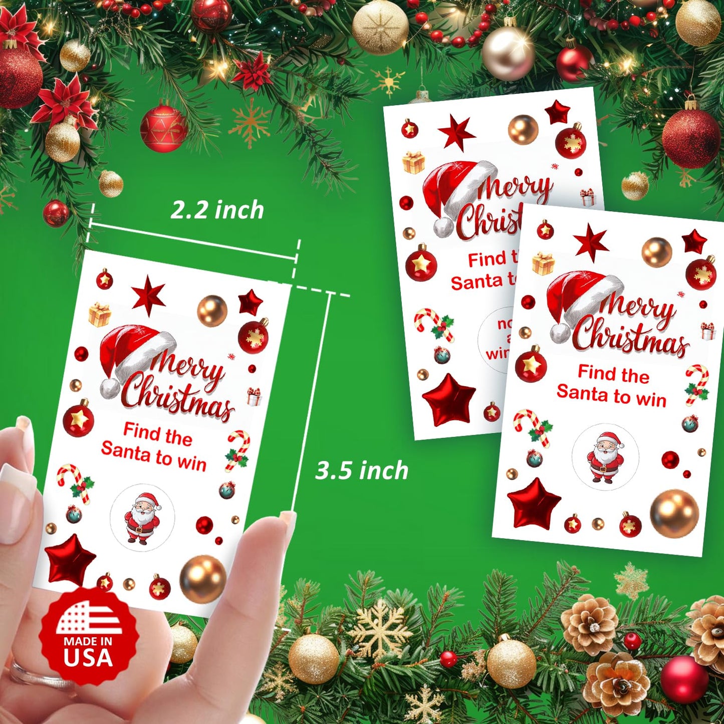 RokAPary Merry Christmas Party Game Scratch Off, Find The Santa Easy to Play Silly Games, Fun Idea, Ice Breaker Activity. Raffle Cards, Set of 40 Cards Made in USA