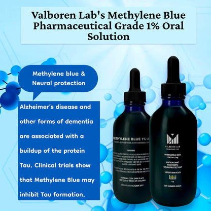 Methylene Blue Pharmaceutical Grade - Third Party Tested - Formaldehyde & Alcohol-Free - Methylene Blue 1% for Humans - USP Grade Brain Health Dietary Supplement - Made in USA (118ML Bottle)