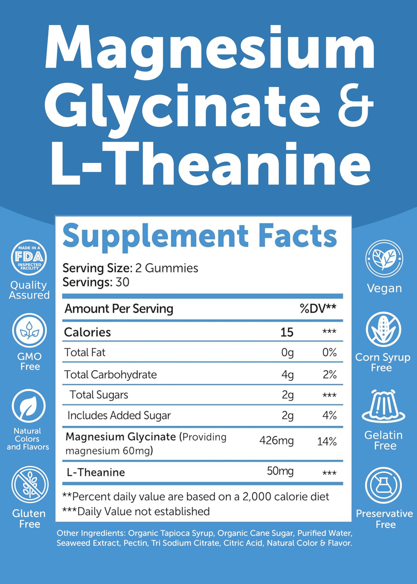 Lunakai USA Made Magnesium Glycinate Gummies with L-Theanine for Kids & Adults – 420mg Magnesium Supplement for Calm, Sleep & Stress Support, 60ct