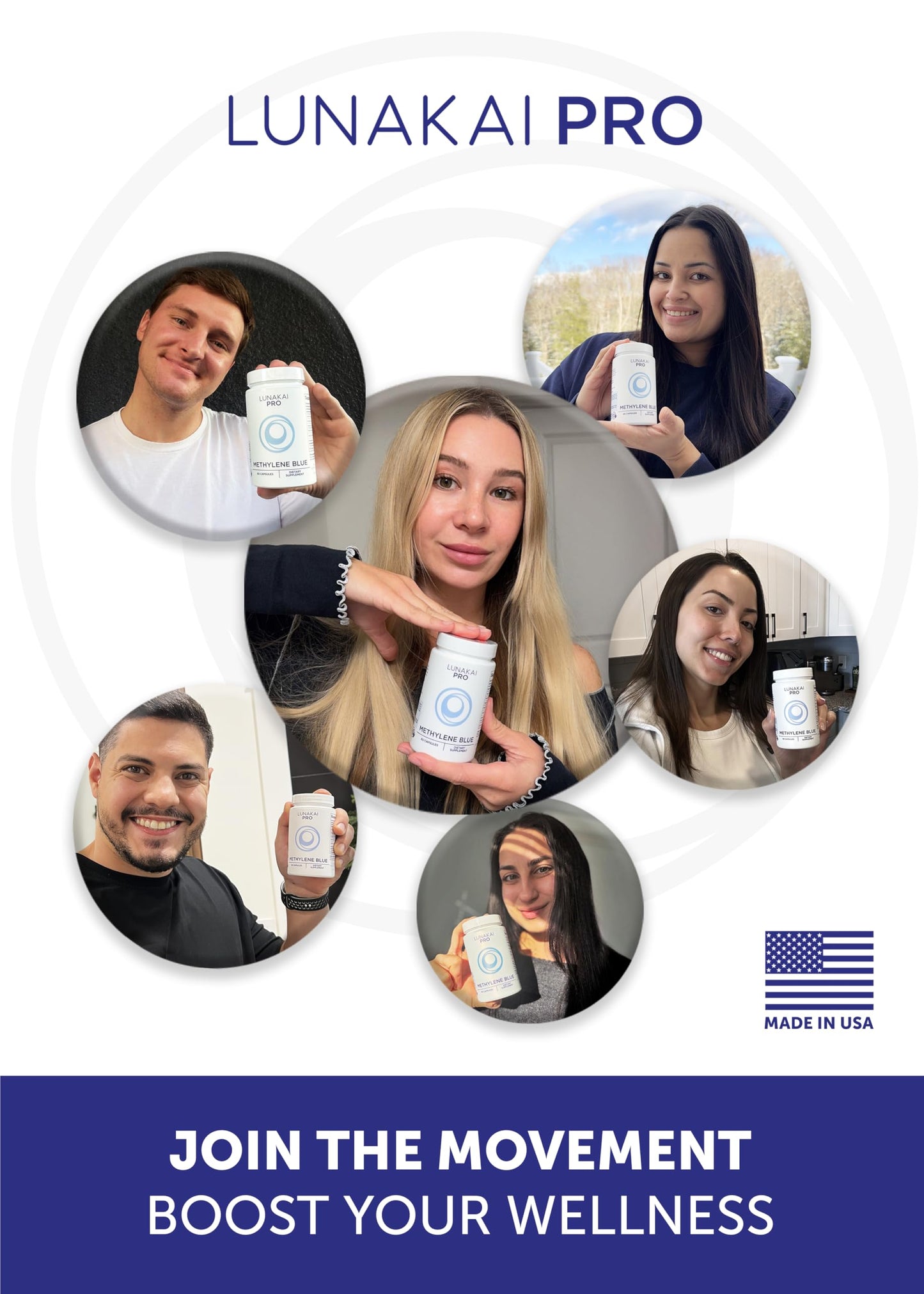 Lunakai PRO USA Made Methylene Blue Capsules Pharmaceutical Grade with Vitamin C, B6, B12 – 3rd-Party Tested Daily Brain & Focus Support Supplement for Humans, 60ct