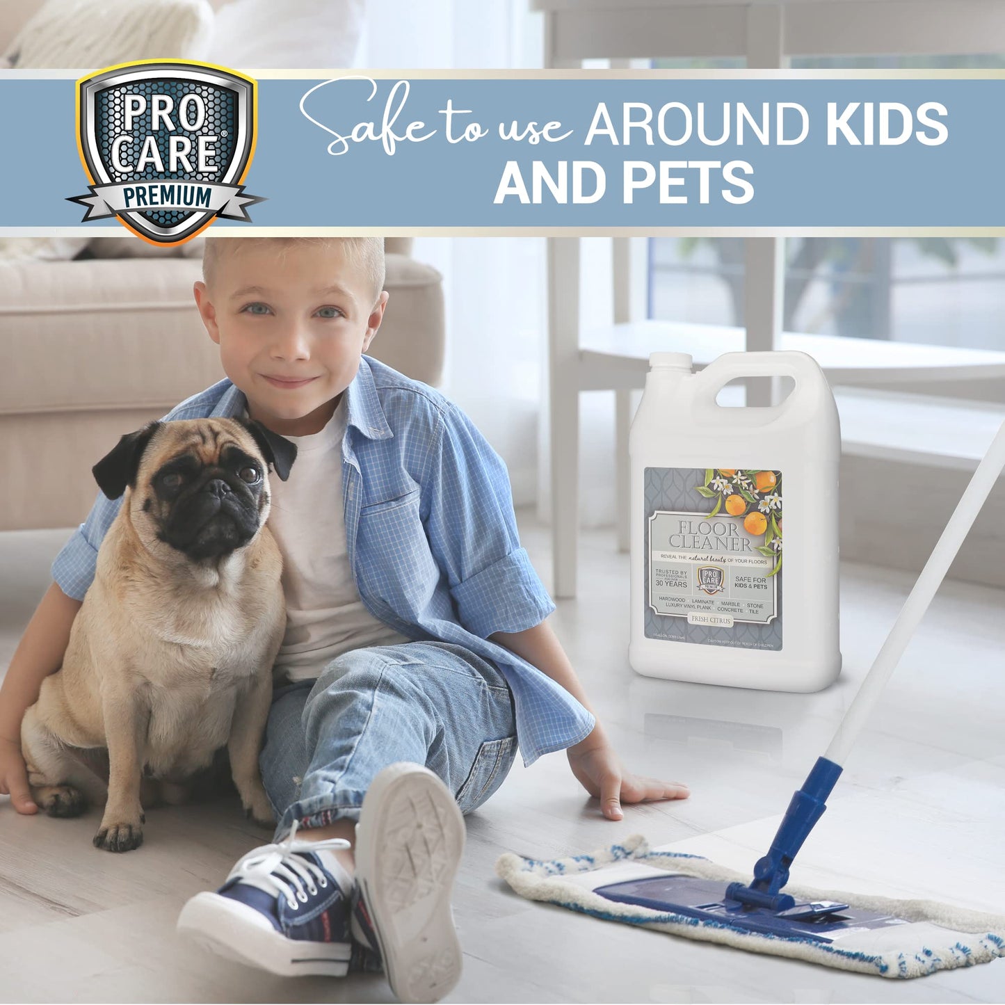 Procare Citrus Floor Cleaner (Made in USA) | Tile, Stone, Laminate, Vinyl & Natural Wood Floor Cleaner for Mopping, Household Supplies, Cleaning Solution with Citrus Aroma