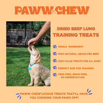 PAWW CHEW Beef Lung Dog Treats, 100% Natural, Single Ingredient, Made in The USA, Dried & Dehydrated, High Protein, High Value Dog Training Treats, Grain Free, Low-Odor Free for All Breeds