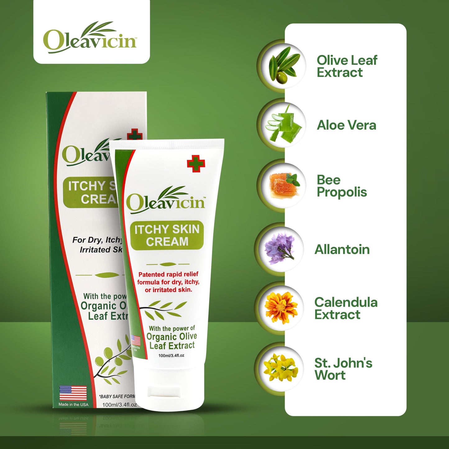 Oleavicin Organic Extra Strength Anti-Itch Cream for Dry, Itchy Skin Relief – Natural Fungal & Rash Treatment with Olive Leaf Extract – Fast-Acting, Long-Lasting Itch Relief