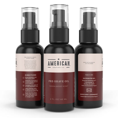 Pre-Shave Oil (Sandalwood Scent) for Effortless, Smooth & Irritation-free Shave, Natural Handcrafted Blend Argan & Jojoba Oil, Protects Razor Burn, Premium Pre-Shave Oil by American Shaving Co - 2 Oz