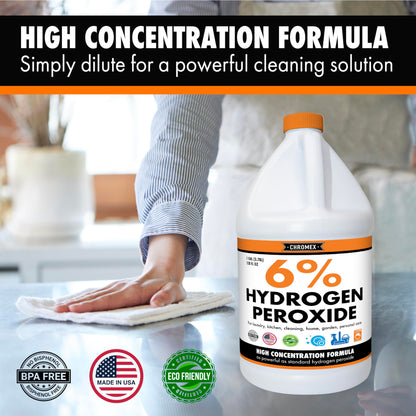Chromex 6 Percent Hydrogen Peroxide, Food Grade, Home, Kitchen, Bath Cleaner, Laundry, Whitening (128 fl oz (Pack of 1))