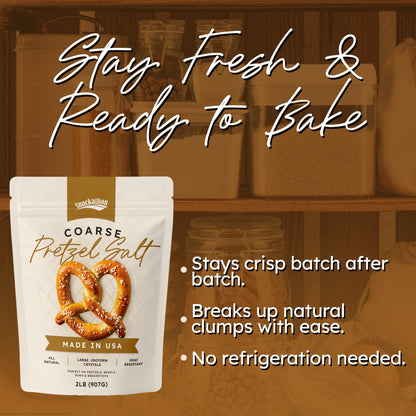 Snackathon Coarse Pretzel Salt, Heat Resistant Large Crystals, 5 oz Resealable Bag, Made in USA, All-Natural Topping for Soft Pretzels, Bagels & Breads