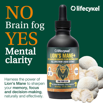Life Cykel Professional Athletes Pack - Reishi, Lions Mane & Cordyceps Mushroom Extract- Full-Spectrum Mushroom Tincture for Energy, Focus and Immune Health- Vegan, Non-GMO Formula