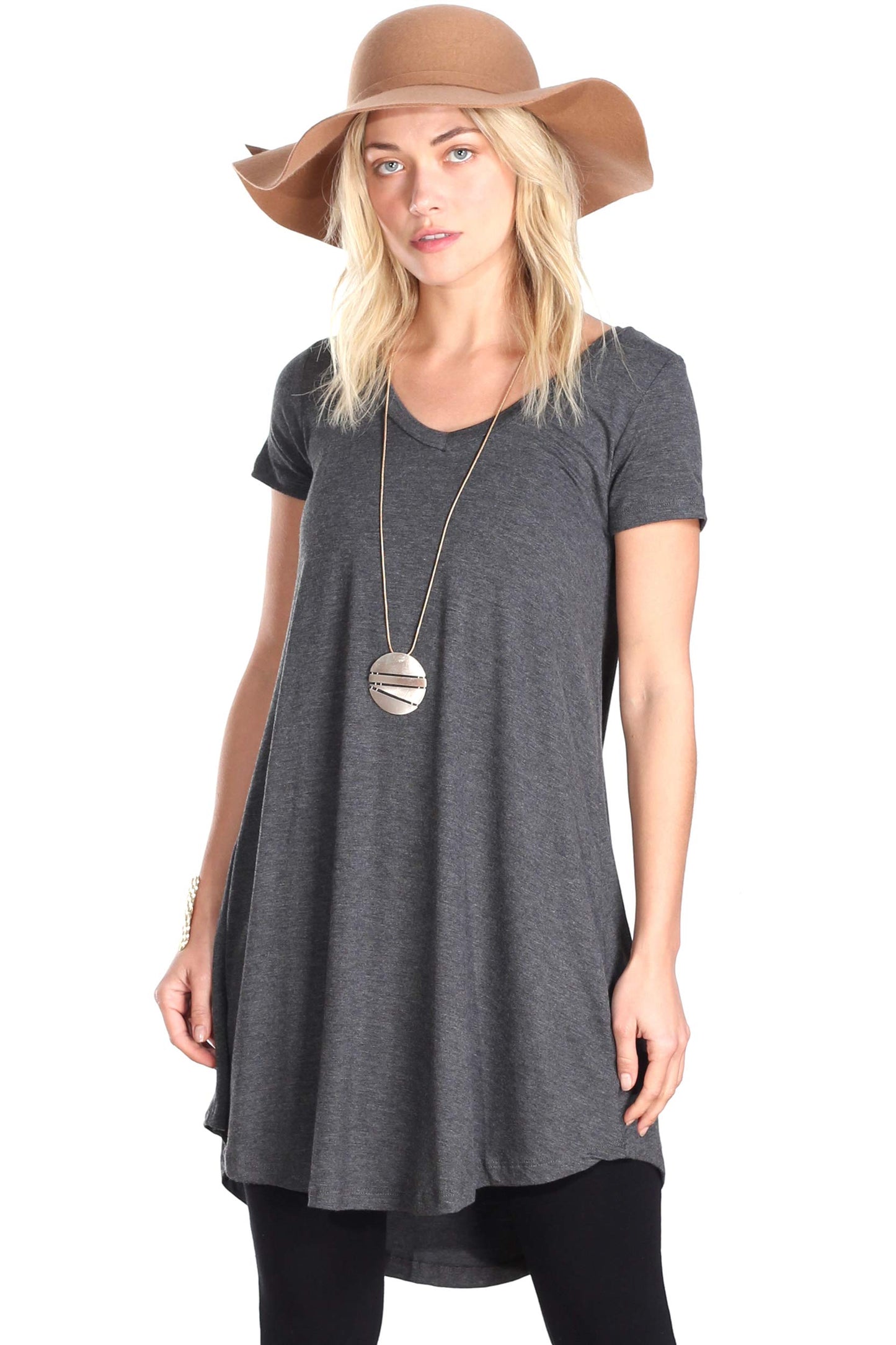 Popana Womens Short Sleeve Summer Tunic Tops to Wear with Leggings Loose Fit Made in USA Charcoal