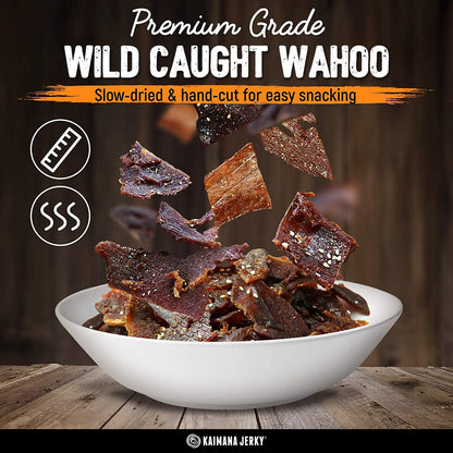 Wahoo Ono Fish Jerky Variety Sampler- Smokin' Hickory O.G, Island Citrus & Spicy Chili - Organic, Gourmet Smoked Fish Strips, Rich in Omega-3 & Protein, Low-Calorie, Low Sodium & Sugar- 3/0.5 oz Variety Pack