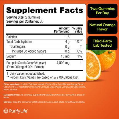 Sugar-Free Pumpkin Seed Oil Gummies (4,000mg/serving) Pumpkin Seed Oil for Hair Growth, Youthful Skin, Prostate Health, Immune & Urinary Tract Support-Natural Source of Essential Fatty Acids-60 Chews