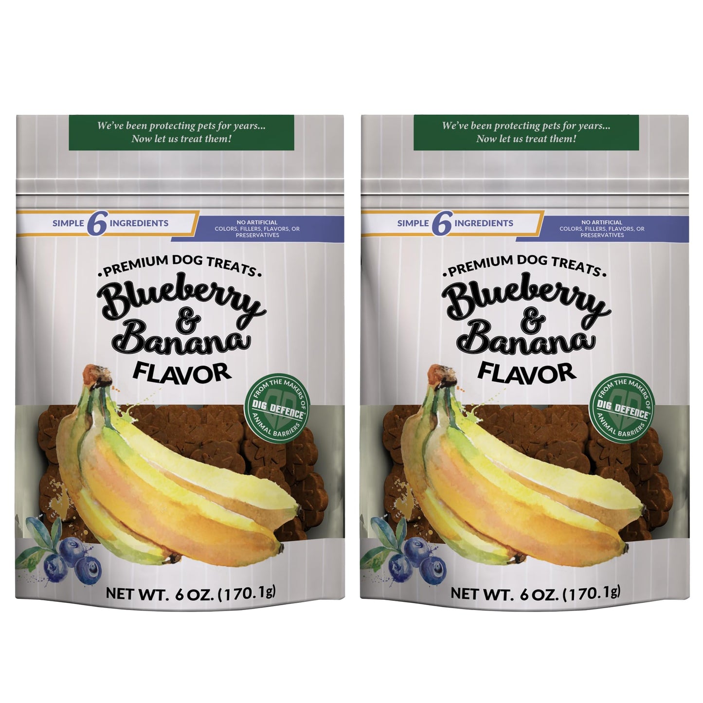 Dig Defence Premium Dog Treats - Blueberry and Banana, Natural Ingredients, Baked Gourmet Snacks for Small & Big Dogs, Healthy Training Treat, 2 Pack
