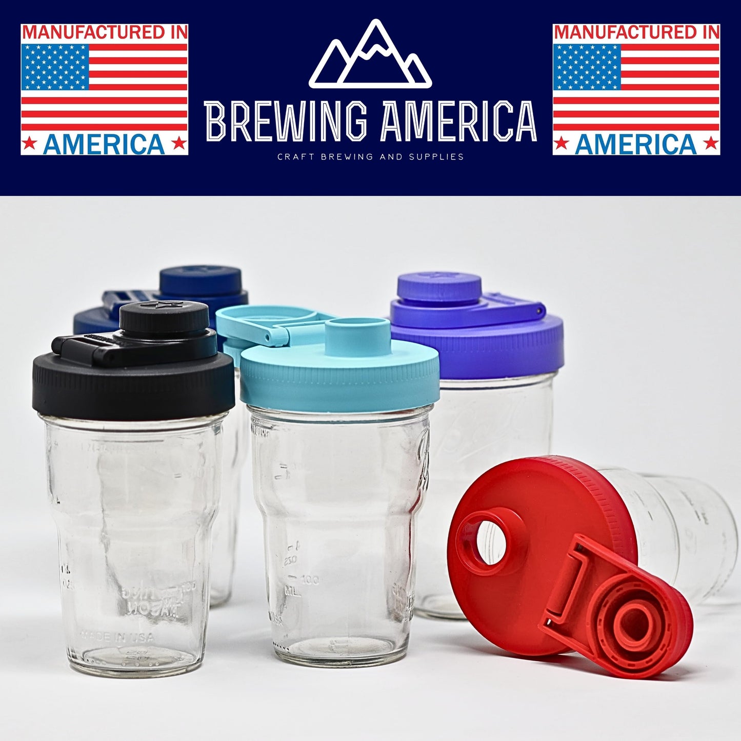 Brewing America Nesting Jar with Drinking Lid as Travel Cup, 1 Pint (16 oz) with Teal Pouring Lid on Wide Mouth Ball Nesting Mason Jar, USA-Made To Go Drink Cup, 1-Pack