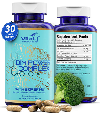 4-in-1 DIM Potent Complex 300mg - Estrogen Balance and Metabolism, Energy & Menopause Support Supplement with Bioperine (x4), Calcium and Broccoli Extract - for Women and Men 30 Servings