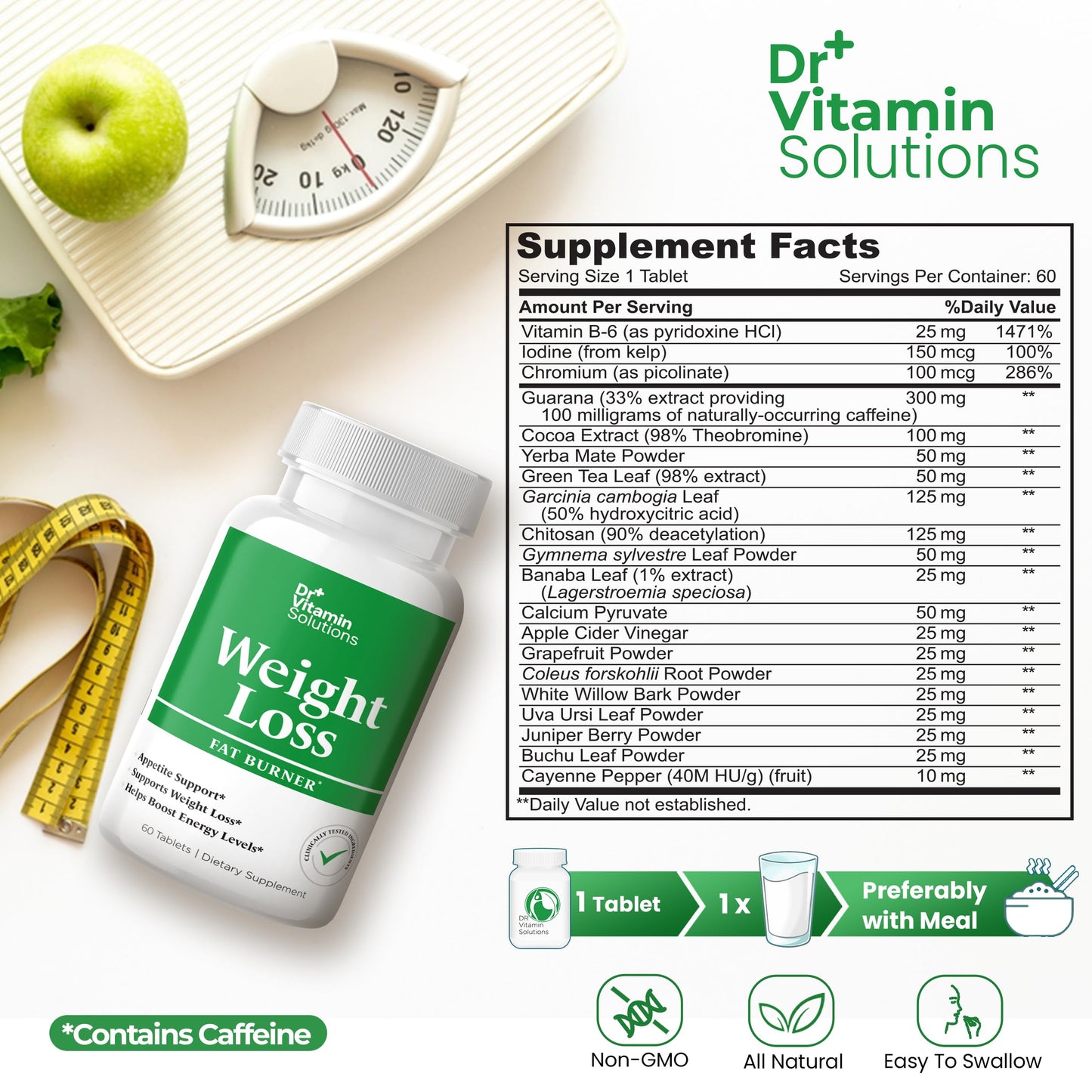 Fat Burner for Women & Men - Weight Loss Supplements with Green Tea Extract, Chromium, Vitamin B6 - Energy Booster, Belly Fat Burner & Appetite Suppressant Diet Pills - 60 Tablets