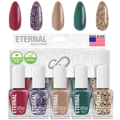Eternal Glitter Nail Polish Set for Women - Gold Nail Polish Set for Girls | Long Lasting & Quick Dry Nail Polish Kit for Home DIY Manicure & Pedicure | Made in USA, 13.5mL (Set of 5)
