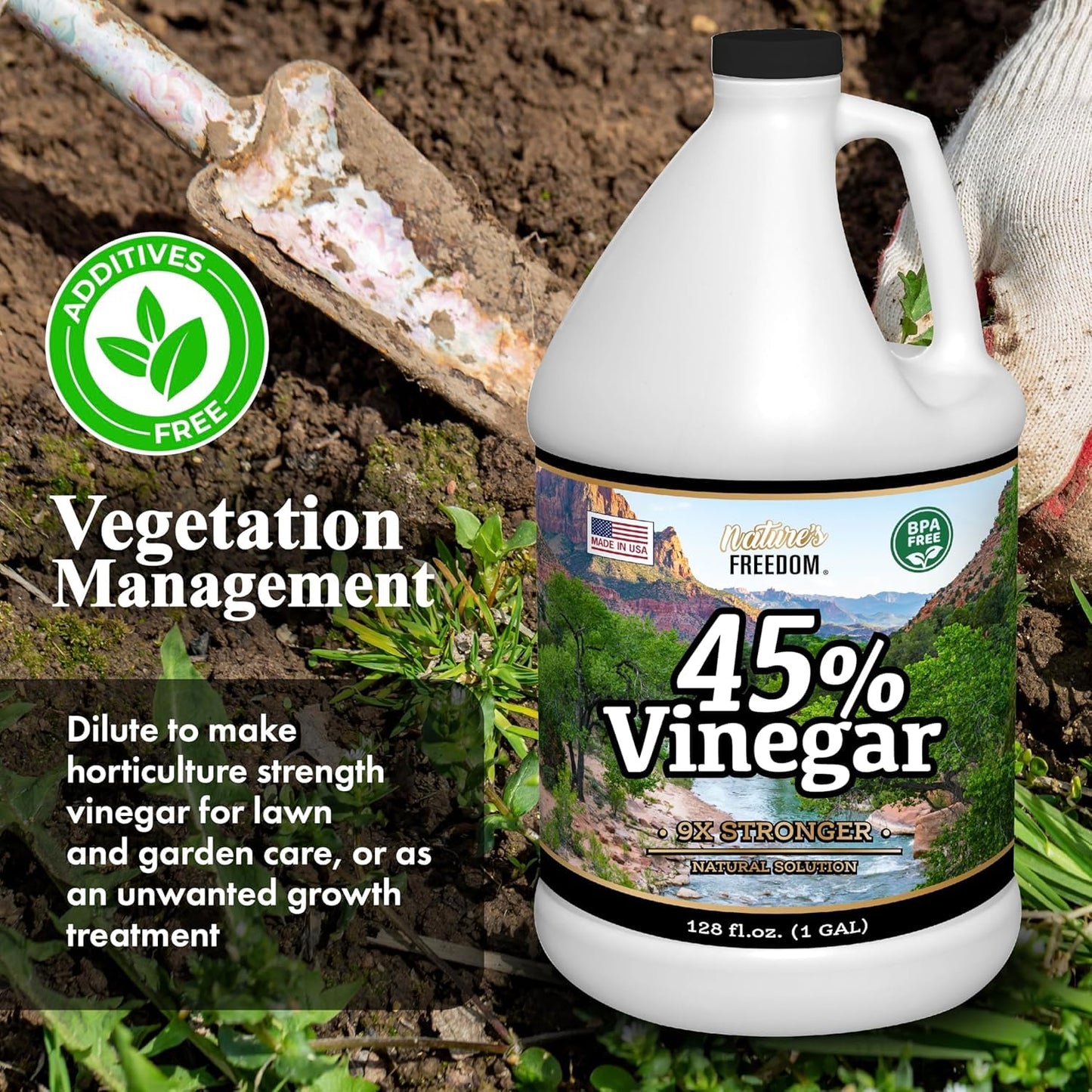 Nature's Freedom 45% Concentrated Vinegar, 1 Gallon with “How to Use Vinegar” Cleaning Book – Industrial Strength Multi-Purpose Cleaner