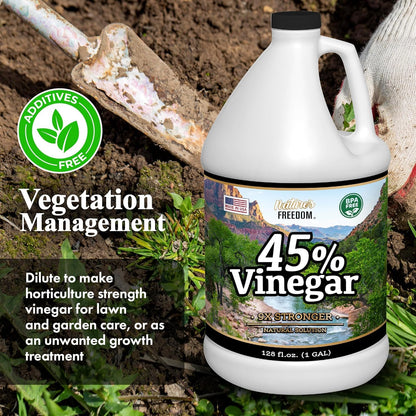 Nature's Freedom 45% Concentrated Vinegar, 1 Gallon with “How to Use Vinegar” Cleaning Book – Industrial Strength Multi-Purpose Cleaner