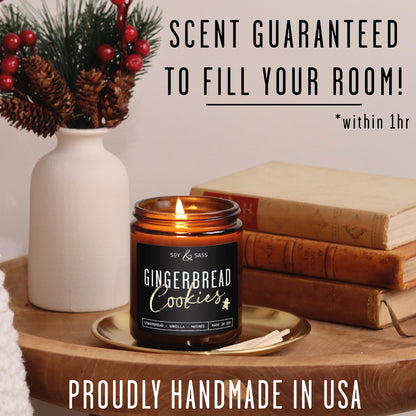 Gingerbread Candle, Christmas Candles Scented – ‘Gingerbread Cookies’ Soy Candle, w/Gingerbread, Cinnamon & Vanilla - Infused with Essential Oils I 9oz, 50Hr, Made in USA