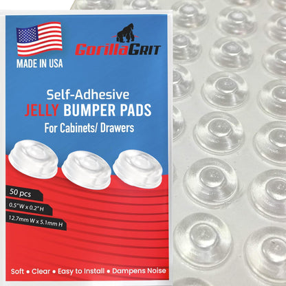 Pack of 50 Sound Dampening Cabinet Door Bumpers - Made in USA - Clear Soft Close Self Adhesive Rubber Pads - 50 PCs - Transparent Rubber Feet for Drawers, Cupboards