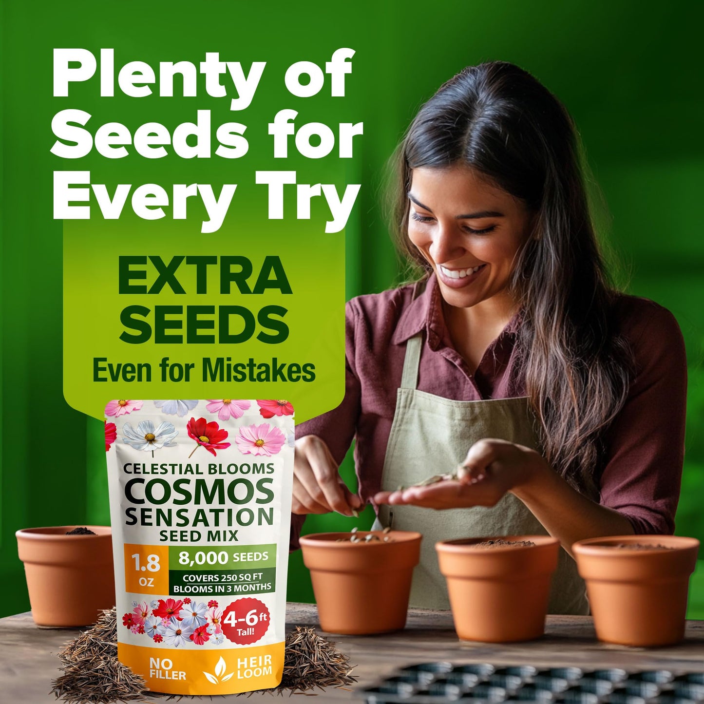 HOME GROWN Cosmos Flower Seeds Bulk Pack for 2025 (1.8 oz) 8,000+ 𝗡𝗢𝗡-𝗚𝗠𝗢 𝗨𝗦𝗔-𝗦𝗢𝗨𝗥𝗖𝗘𝗗 Heirloom Annual Wildflower Seeds – Pollinator-Friendly Mix for Pollinators & Outdoor Gardens