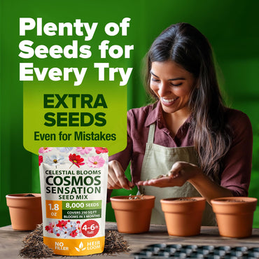 HOME GROWN Cosmos Flower Seeds Bulk Pack for 2025 (1.8 oz) 8,000+ 𝗡𝗢𝗡-𝗚𝗠𝗢 𝗨𝗦𝗔-𝗦𝗢𝗨𝗥𝗖𝗘𝗗 Heirloom Annual Wildflower Seeds – Pollinator-Friendly Mix for Pollinators & Outdoor Gardens