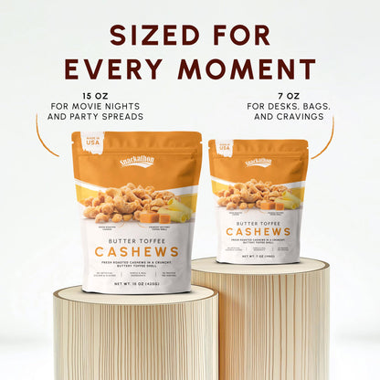 Snackathon Butter Toffee Cashews, 7 oz Resealable Bag, Made in USA, All-Natural Fresh Roasted Nuts Coated in a Crunchy Buttery Toffee Shell, Gourmet Sweet & Salty Snac
