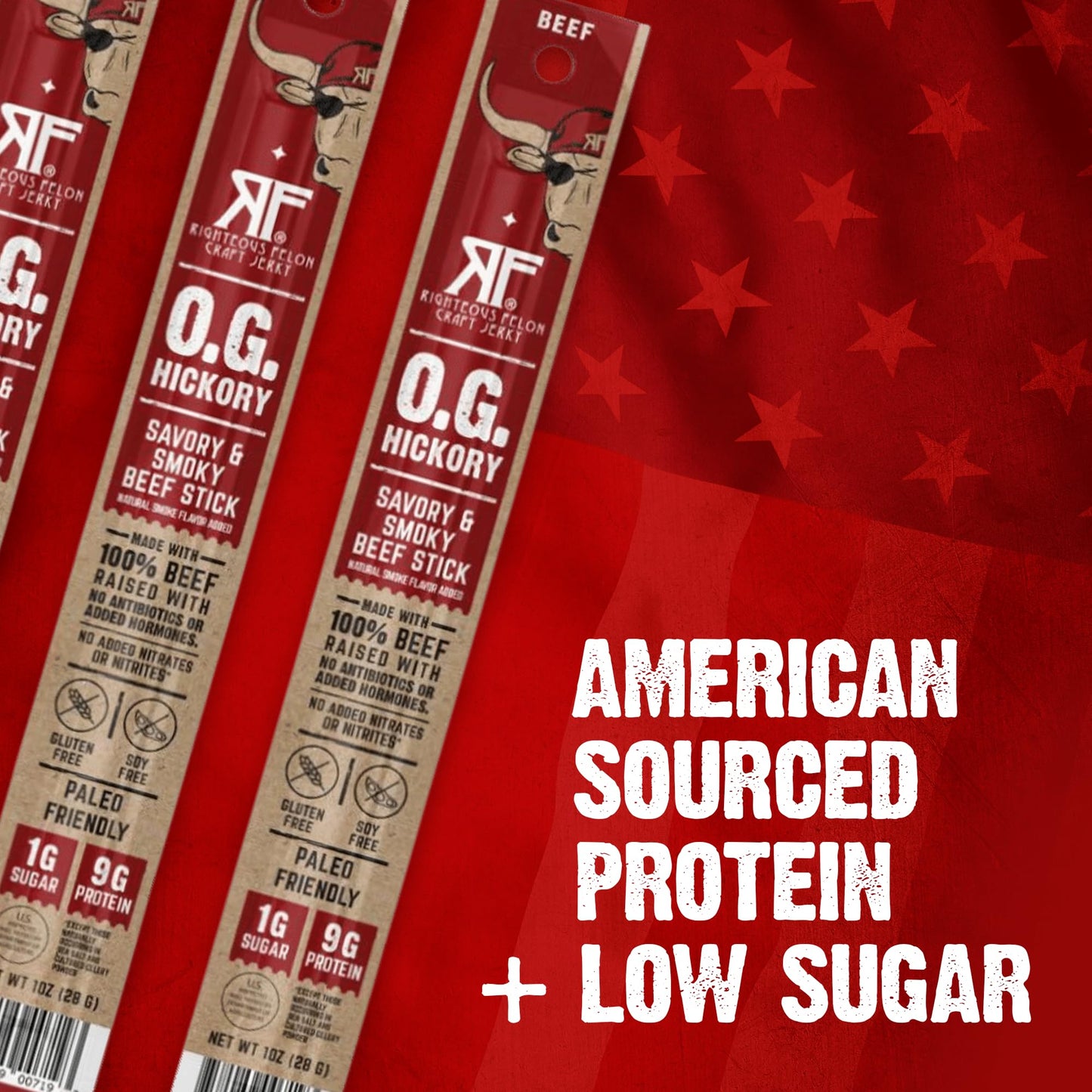 Righteous Felon Meat Sticks | 100% Beef Sticks | Gluten Free & Keto Meat Sticks | Low Sugar & High Protein Beef Sticks | Healthy Snack for Adults | Jerky Gifts for Men | OG Hickory, 10 Pack