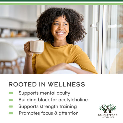 Alpha GPC Choline Capsules - 60 Count, 600mg Servings – Brain Support Aid that Supports Focus, Memory, Motivation, and Energy - (Made in the USA) Brain Support Supplement by Double Wood Supplements