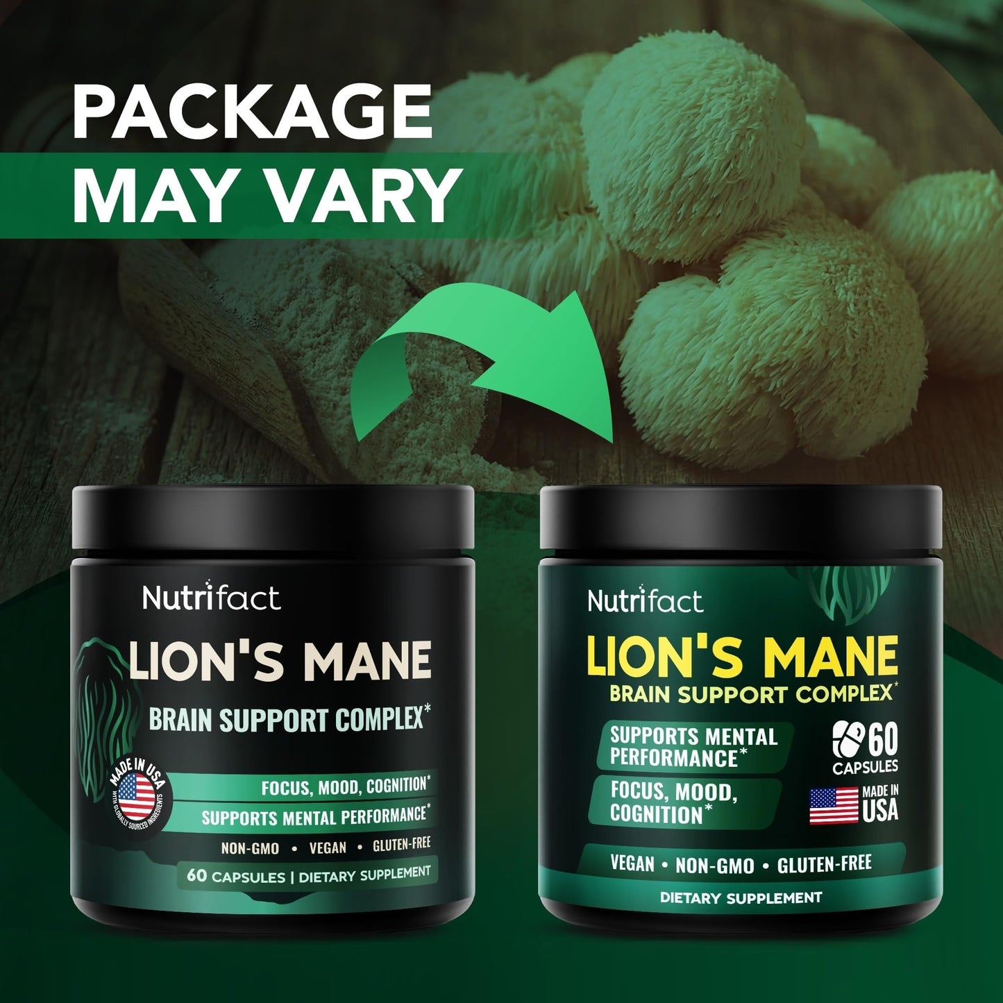 Lions Mane Supplement Capsules – 1000 mg per Serving, Complete Brain Support Complex with L Theanine, Ginkgo Leaf, Vitamin B6, B12 - Vegan, Non-GMO & Made in USA Lions Mane Mushroom - 60 Capsules
