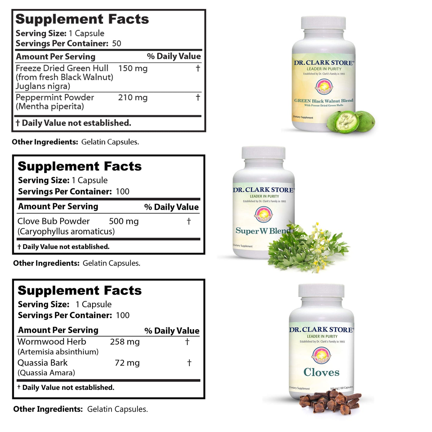 Dr Clark Store Intestine Support & Cleanse Kit - with Freeze-Dried Green Black Walnut Hulls, Wormwood, and Cloves-Helps Maintain Optimum Intestinal Function