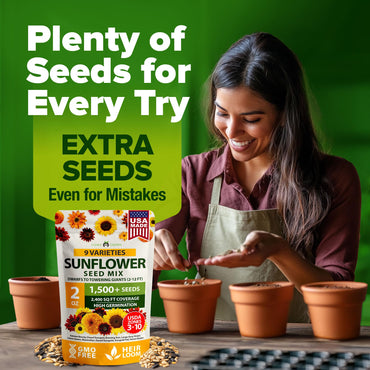 HOME GROWN Sunflower Seeds Mix Pack 1,500+ 9 Colorful Varieties of Sun Flower Seeds to Plant - 2-10ft Tall Plants, Pollinator Friendly 𝗡𝗢𝗡-𝗚𝗠𝗢 𝗨𝗦𝗔 – Easy to Grow, High Germination