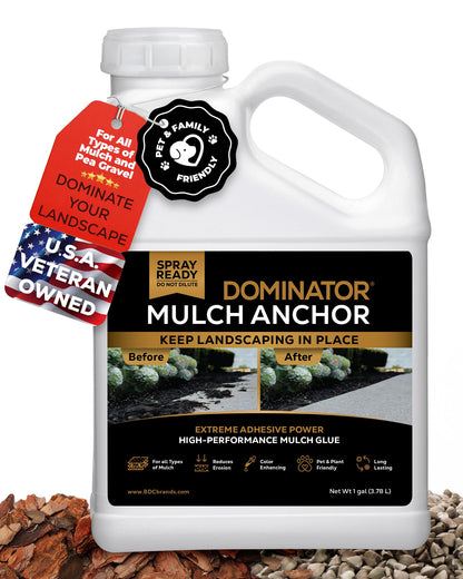 Dominator Mulch Anchor 1 Gallon - Mulch Glue & Gravel Binder, Rock Glue for Landscaping, Pea Gravel & Bark, Strong Stabilizer & Stone Glue Adhesive, Made in The USA