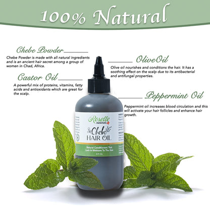 Roselle Naturals Chebe Oil for Hair Growth for Black Women, Chebe Oil Hair Growth Products Made in USA 8 Fl Oz - Chebe Powder Chebe Hair Grease for Stronger, Longer, Thicker Hair.