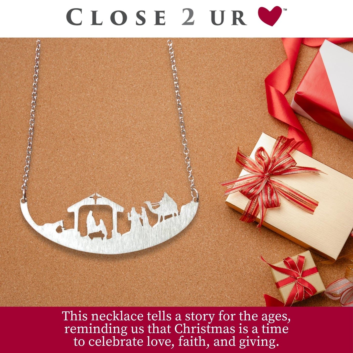 Close 2 UR Heart Stainless Steel Necklace - 3 Kings | Faith Inspired Pendant With Meaningful Message | Durable Handmade Jewelry Gift | Made In USA