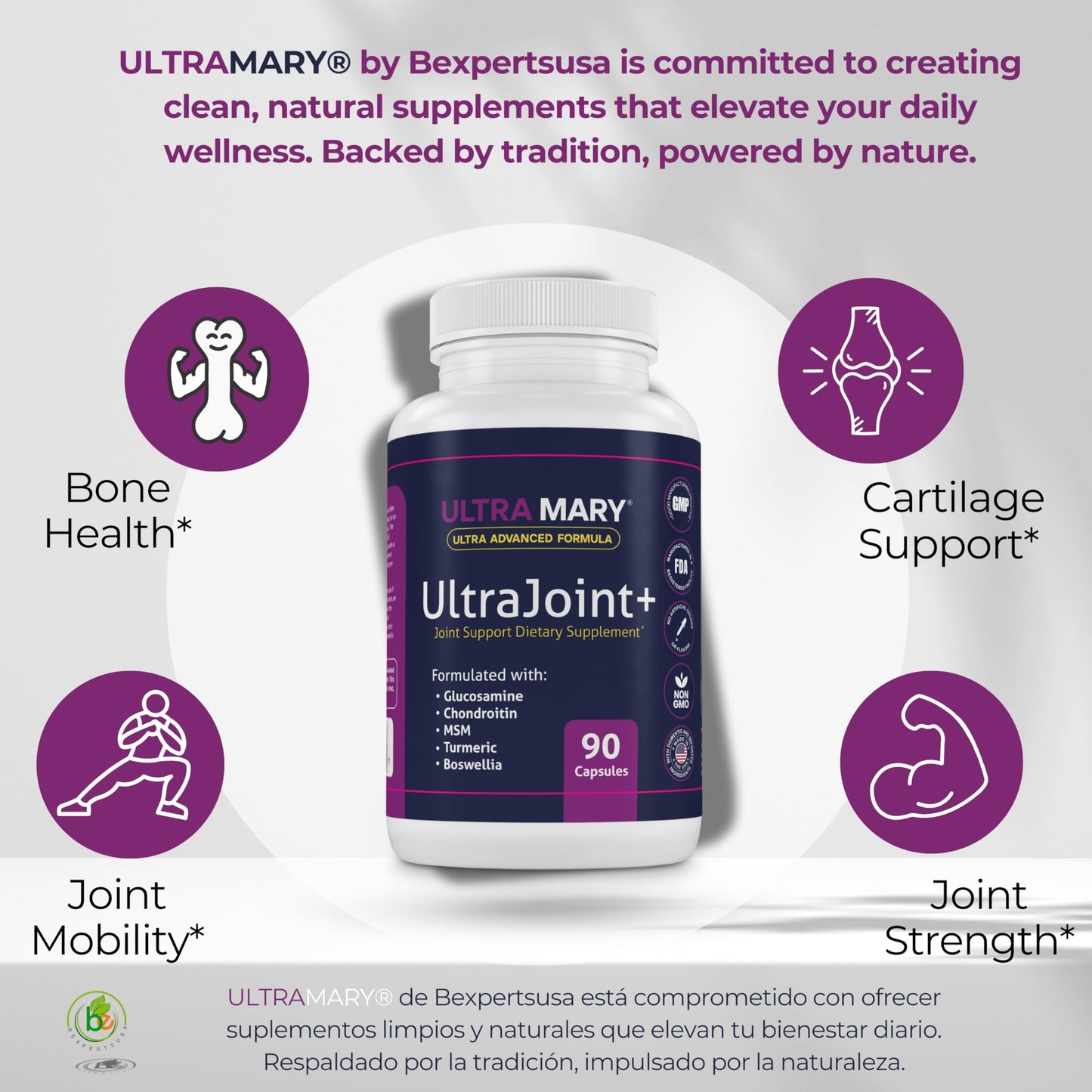 UltraMary+ Joint Support w/Glucosamine, Chondroitin, MSM, Turmeric & Boswellia – Mobility & Flexibility – 90 Capsules – Suplemento Articulaciones – Made in USA – Advanced Formula