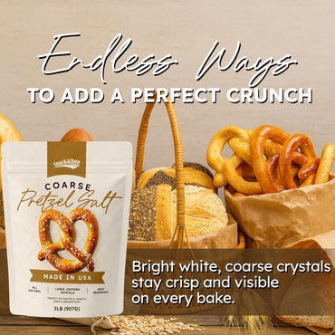 Snackathon Coarse Pretzel Salt, Heat Resistant Large Crystals, 5 oz Resealable Bag, Made in USA, All-Natural Topping for Soft Pretzels, Bagels & Breads