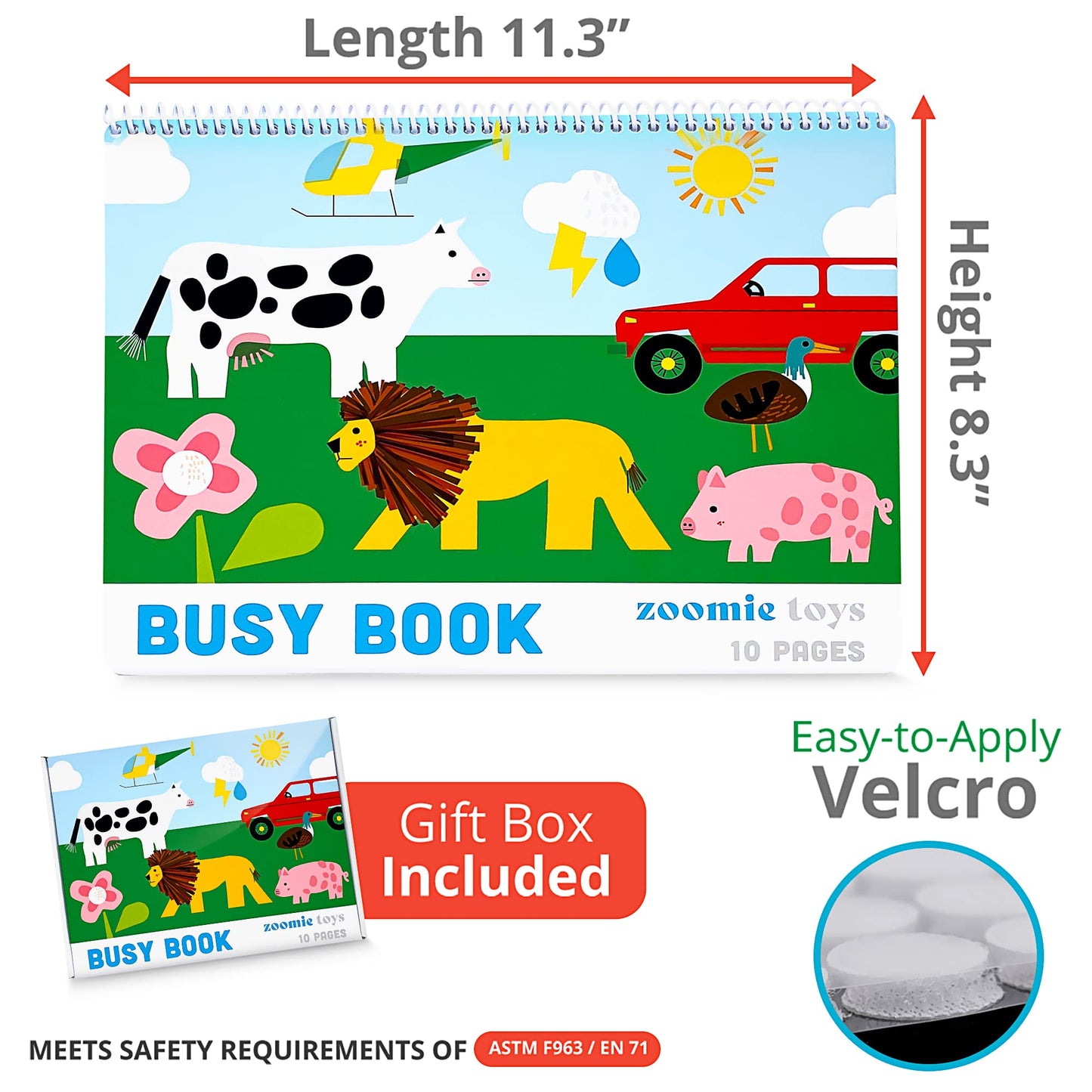 Made in USA - Busy Book for Toddler Toys - Preschool Learning Tools - Kids Books with Toddler Learning Activities - Busy Board for Toddlers - Activities for Kids (10 Pages)