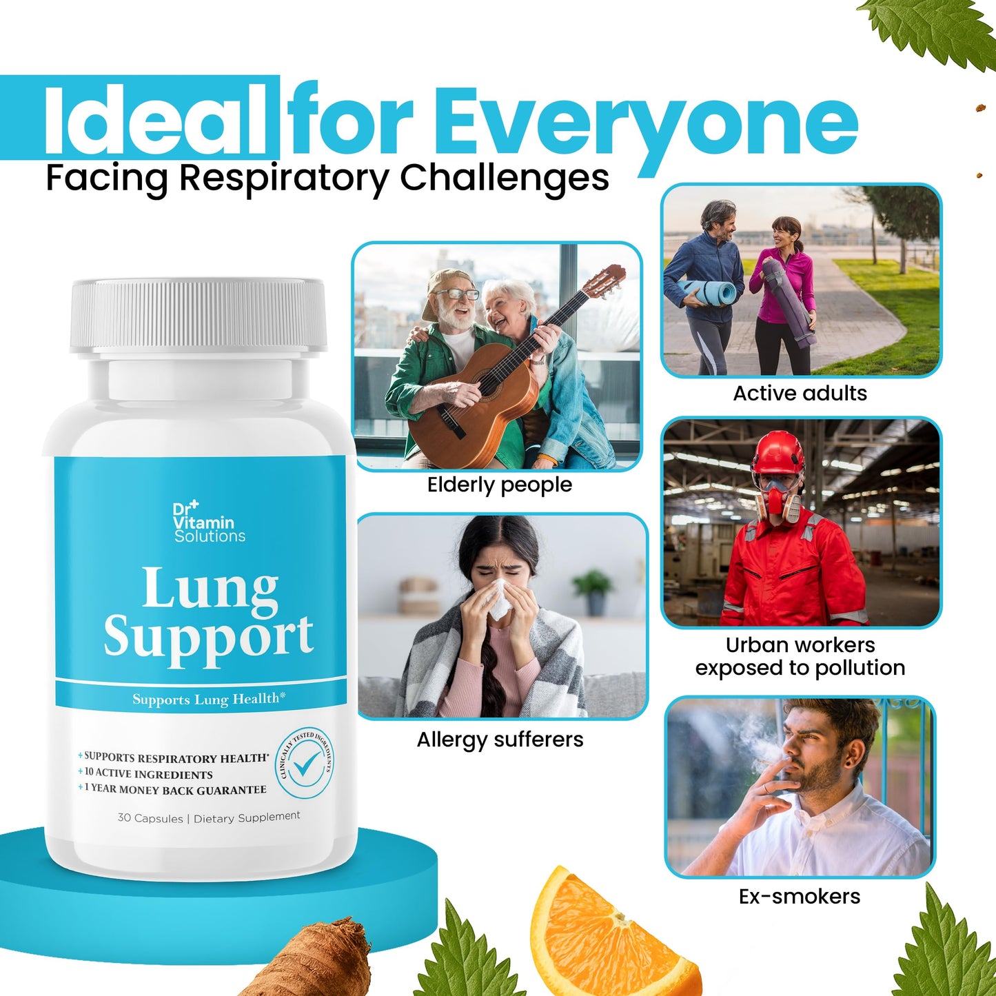 DR VITAMIN SOLUTIONS Lung Detox Supplement for Men & Women - 10-in-1 Blend w/Vitamin C & Butterbur Root - Supports Lung Health & Respiratory Function - Improves Breathing, Oxygen Flow - 30 Vegan Caps