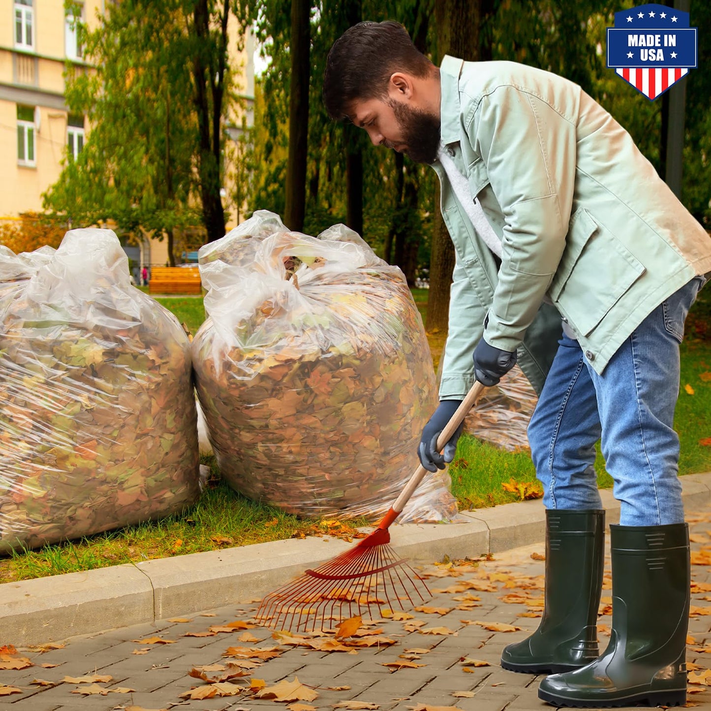 Fuxury 55-60 Gallon Heavy Duty Trash Bags, 100 Count Clear Garbage Bags, 23 Mic Thick, 38x58 in, Star-Seal Bottom, Plastic Bags Ideal for Home, Yard & Commercial Use, Made in USA