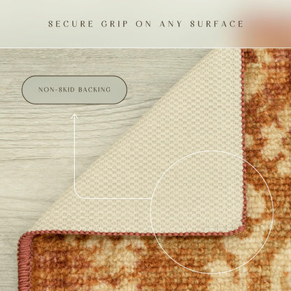 Maples Rugs Arden Vintage Distressed Area Rugs – Made in USA – Washable, Non Slip Indoor Carpet for Entryway, Foyer, Kitchen, and Bathroom, 20" x 34", Gold/Terracotta