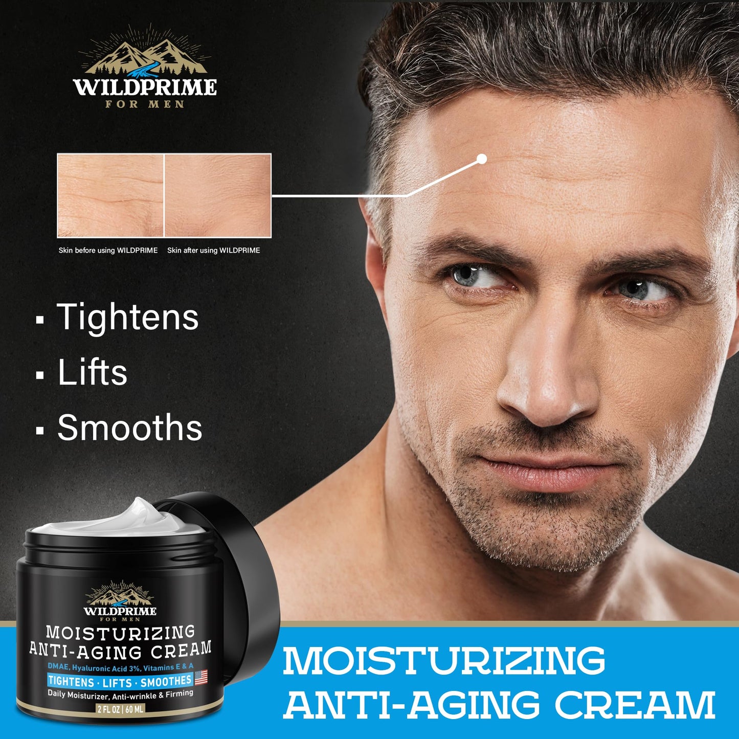 Men's Face Moisturizer Cream - Anti Aging & Wrinkle - Made in USA - Collagen, Hyaluronic Acid, Vitamins E & A, Avocado Oil - After Shave Lotion - Age Facial Skin Care, Day & Night Moisturizing
